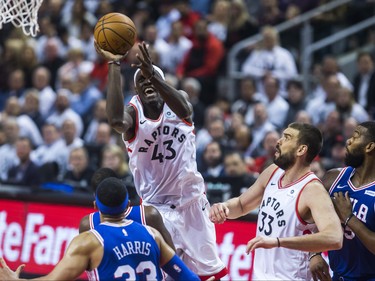 Toronto Raptors Pascal Siakam against Philadelphia 76ers during 1st half action at the Eastern Conference Semifinals at the Scotiabank Arena in in Toronto, Ont. on Monday April 29, 2019. Ernest Doroszuk/Toronto Sun/Postmedia