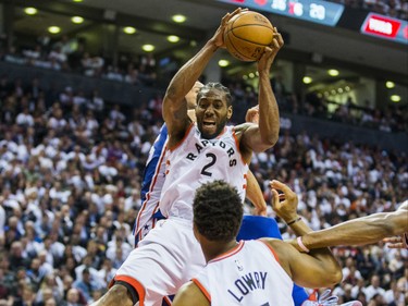 Toronto Raptors Kawhi Leonard against the Philadelphia 76ers during 2nd half action at the Eastern Conference Semifinals at the Scotiabank Arena in in Toronto, Ont. on Monday April 29, 2019. Ernest Doroszuk/Toronto Sun/Postmedia