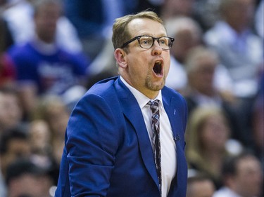 Toronto Raptors head coach Nick Nurse during 2nd half action at the Eastern Conference Semifinals against Philadelphia 76ers at the Scotiabank Arena in in Toronto, Ont. on Monday April 29, 2019. Ernest Doroszuk/Toronto Sun/Postmedia