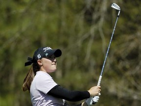 Jennifer Kupcho tees off the 11th hole during the first round of the Augusta National Women's Amateur golf tournament at Champions Retreat in Evans, Ga., Wednesday, April 3, 2019.