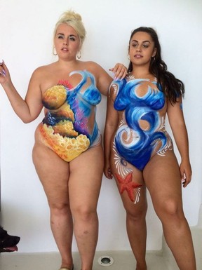Plus-sized models Felicity Hayward and Ayesha Perry-Iqbal are the stars of Naked Beach. (BAREFACED TV)
