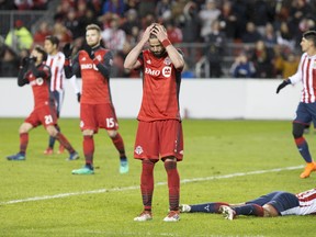 Toronto FC's Drew Moor has missed the past three games with a  hamstring injury. (THE CANADIAN PRESS)