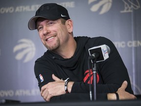 Raptors coach Nick Nurse speaks with the media yesterday. The coach knows stopping the Warriors offence is almost impossible.  Craig Robertson/Toronto Sun