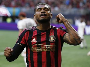 Atlanta United forward Josef Martinez celebrates his team's first goal against Toronto FC on Wednesday night. (AP PHOTO)