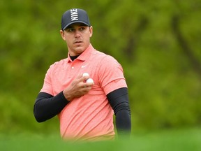 Brooks Koepka of the United States looks on during a practice round prior to the 2019 PGA Championship at the Bethpage Black course on May 14, 2019 in Bethpage, New York.