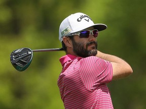 Adam Hadwin of Canada plays a shot from the sixth tee during the second round of the 2019 PGA Championship at the Bethpage Black course on May 18, 2019 in Farmingdale, New York.