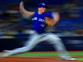 Trent Thornton #57 of the Toronto Blue Jays pitches in the third inning during a game against the Tampa Bay Rays at Tropicana Field on May 29, 2019 in St Petersburg, Florida.