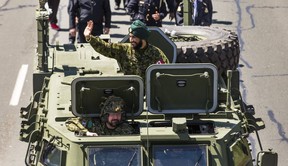 Members of the Canadian Forces make their way along Lake Shore Blvd W. as a part of the Khalsa Day celebration on April 28, 2019. (Ernest Doroszuk,Toronto Sun)