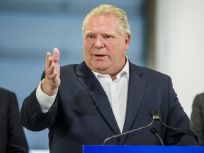 Ontario Premier Doug Ford addresses media at the Thorncrest Ford dealership, near The Queensway and Highway 427, in Toronto, Ont. on Monday April 1, 2019. (Ernest Doroszuk, Toronto Sun)