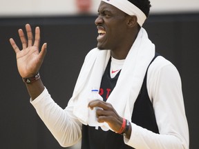 Raptors' Pascal Siakam has a laugh after practice on Tuesday. (STAN BEHAL/Toronto Sun)