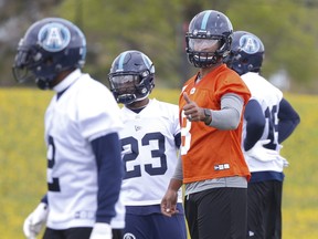 Toronto Argonauts James Franklin QB (8) sets his line at the first week of training camp in Toronto, Ont. on Monday May 20, 2019. Jack Boland/Toronto Sun/Postmedia Network