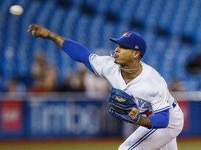 Toronto Blue Jays pitcher Marcus Stroman throws to the Minnesota Twins during the second inning of MLB baseball action in Toronto, Monday May 6, 2019. THE CANADIAN PRESS/Mark Blinch