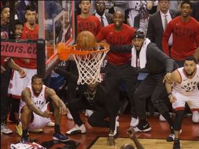 Kawhi Leonard watches as his game-winning ball goes in to clinch the series in Game 7 as the Toronto Raptors defeat the Philadelphia 76ers in Toronto, Ont. on Sunday May 13, 2019. Stan Behal/Toronto Sun/Postmedia