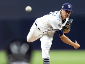 Cal Quantrill of the San Diego Padres pitches against the New York Mets at PETCO Park on May 7, 2019 in San Diego. (Sean M. Haffey/Getty Images)