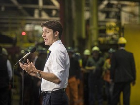 Prime Minister Justin Trudeau answers questions from the media following a visit to Stelco in Hamilton, Ont., on Friday, May 17, 2019.