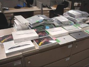 Computers seized by Toronto police as part of a stolen property investigation
