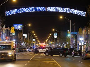 Toronto Police investigate two shooting scenes on The Danforth, one just east of Broadview Ave. and one near Castle Frank TTC station, on Friday, May 10, 2019. (John Hanley photo)