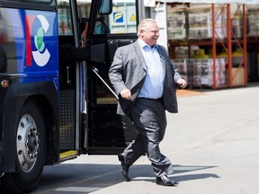 Ontario PC Leader Doug Ford arrives to tour Fielding Environmental during a campaign stop in Mississauga on May 16, 2018. THE CANADIAN PRESS/Nathan Denette