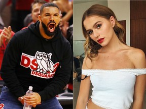 Drake took aim at Bucks co-owner's daughter Mallory Edens after she trolled him by wearing a Pusha T T-shirt at Thursday night's game. (CP/Instagram)