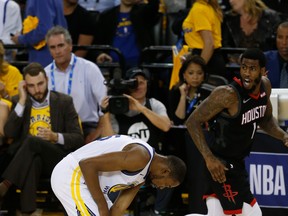 Golden State’s scoring machine Kevin Durant has been out with a calf injury since Game 5 of the Western semifinal against the Houston Rockets.   
(Getty Images)
