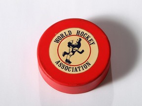 A World Hockey Association vintage red puck red that were used in WHA exhibition games.