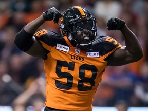 Linebacker Micah Awe, who joins the Argos from B.C., is known as a ferocious tackler. THE CANADIAN PRESS/Darryl Dyck