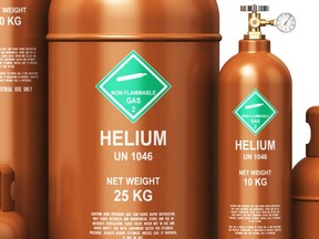 Set of different liquefied helium industrial gas containers