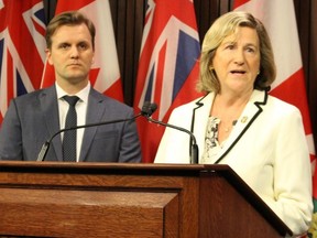 Toronto Board of Health Chair Joe Cressy, left, and former Ontario Liberal health minister Dr. Helena Jaczek criticize cuts to public health funding made by the Doug Ford government on Thursday, May 23 2019. (Antonella Artuso/Toronto Sun)