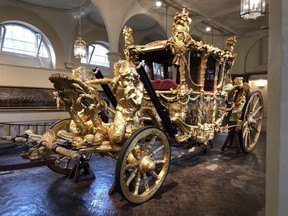 The Gold State Coach has been used at the coronation of every British monarch since George IV, including Queen Victoria and her great-granddaughter Queen Elizabeth II. The carriage is one of many on public display at the Royal Mews of Buckingham Palace.(Robin Robinson)