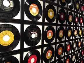 Johnny Cash's hit record wall in the museum devoted to the late country star in Nashville. (Lance Hornby)