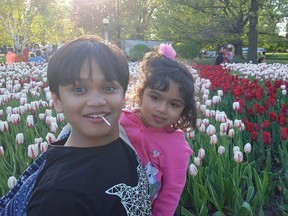12-year-old Adi and 3-year-old Swara, orphaned May 1 after May 1 murder-suicide in Brampton that saw the child's father murder their mother before taking his own life. Adi was injured after allegedly coming to his mother's aid.