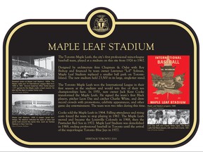 This informative Heritage Toronto plaque will soon be permanently located in the small park where the Waterfront Trail crosses Stadium Rd. (Photo courtesy Heritage Toronto)