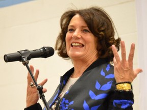 Margaret Trudeau speaks to a crowd at Northern College’s Timmins campus on Tuesday, Feb. 13, 2018. (Emma Meldrum/Timmins Daily Press/Postmedia Network)