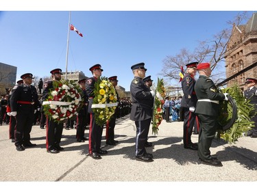 Officers from around across Canada, across the province and there United State prepare to lay wreaths at the 20th annual Ontario Police Memorial Foundation ceremony held at Queens Park honours the 266 officers who have fallen in the line of duty over the years on Sunday May 5, 2019. Jack Boland/Toronto Sun/Postmedia Network