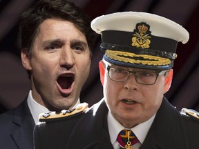 Prime Minister Justin Trudeau does his best rookie impression as he finished his speech at the annual Press Gallery dinner in Gatineau, Que., Saturday, May 4, 2019. THE CANADIAN PRESS/Adrian Wyld ORG XMIT: ajw106