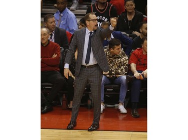 Toronto Raptors coach Nick Nurse calling the plays during the first half  in Toronto, Ont. on Saturday May 25, 2019. Jack Boland/Toronto Sun/Postmedia Network