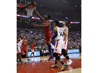Philadelphia 76ers Joel Embiid C (21) goes in for two during the first half in Toronto, Ont. on Sunday May 12, 2019. Jack Boland/Toronto Sun/Postmedia Network