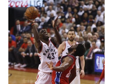 Toronto Raptors Pascal Siakam PF (43) in on a shot during the first half in Toronto, Ont. on Sunday May 12, 2019.