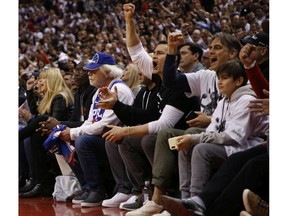 Raptors fans shut down the 76ers superfan Alan Horwitz during the third quarter in Toronto, Ont. on Sunday, May 12, 2019