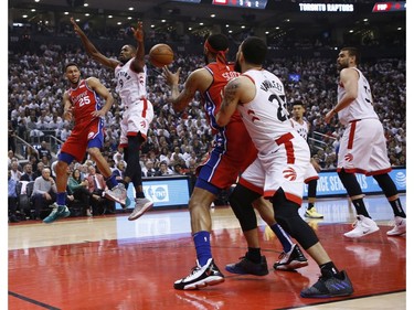 Philadelphia 76ers Ben Simmons PG (25) passes into the key during the first half in Toronto, Ont. on Sunday May 12, 2019. Jack Boland/Toronto Sun/Postmedia Network