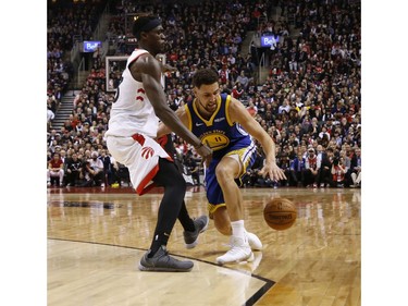 Toronto Raptors Pascal Siakam PF (43) guards against Golden State Warriors Klay Thompson SG (11) during the third quarter in Toronto, Ont. on Thursday May 30, 2019. Jack Boland/Toronto Sun/Postmedia Network