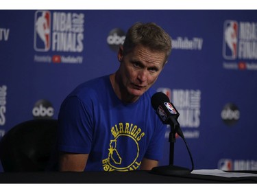 Golden State Warriors head coach Steve Kerr  speaks to the media at the after game press conferences  in Toronto, Ont. on Friday May 31, 2019. Jack Boland/Toronto Sun/Postmedia Network