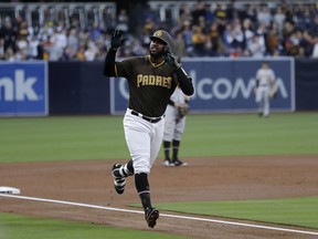 San Diego Padres’ Franmil Reyes has 15 home runs this season and is a former teammate of Vladimir Guerrero Jr. in the Dominican Winter League. (AP)