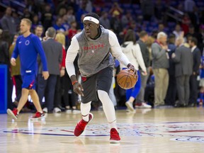 The Raptors' Pascal Siakam was a game-time decision with a bruised calf but managed to play in Game 4 against the Sixer in Philadelphia on Sunday. (Mitchell Leff/Getty Images)