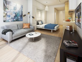 Micro lofts by Reliance Properties in Surrey, B.C. feature lighter woods and appliances to make the space seem airier.