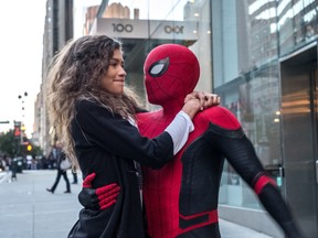 Michelle (Zendaya) catches a ride from Spider-Man in Columbia Pictures’ SPIDER-MAN: ™ FAR FROM HOME.