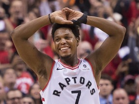 Toronto Raptors guard Kyle Lowry reacts in the finals seconds of Game 6 of the NBA Eastern Conference final against the Milwaukee Bucks on May 25, 2019. (NATHAN DENETTE/The Canadian Press)