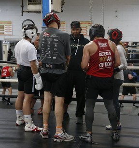 Head coach Virgil Barrow prepares the fight team for the 8th annual Fight to End Cancer during a recent training session at the Kingsway Boxing Club on Thursday, April 25, 2019. (Jack Boland/Toronto Sun/Postmedia Network)