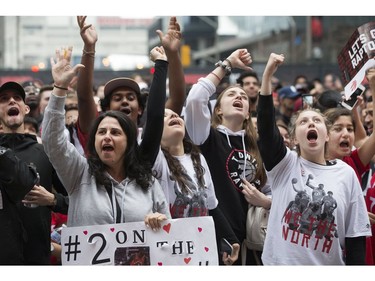 Jurassic Park comes alive Sunday night as Raptor fans cheer on their team in Game 3 against the Milwaukee Bucks in Toronto, Ont. on Sunday May, 19, 2019. Stan Behal/Toronto Sun/Postmedia Network