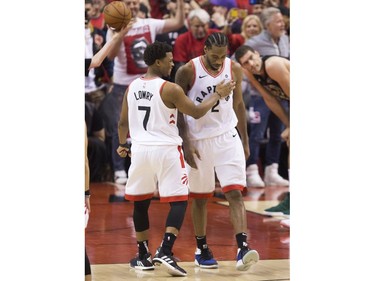 The Toronto Raptors clinch Game 6 winning the Eastern Conference Championship Trophy beating the Milwaukee Bucks,  in Toronto, Ont. on Sunday May 26, 2019. Stan Behal/Toronto Sun/Postmedia Network